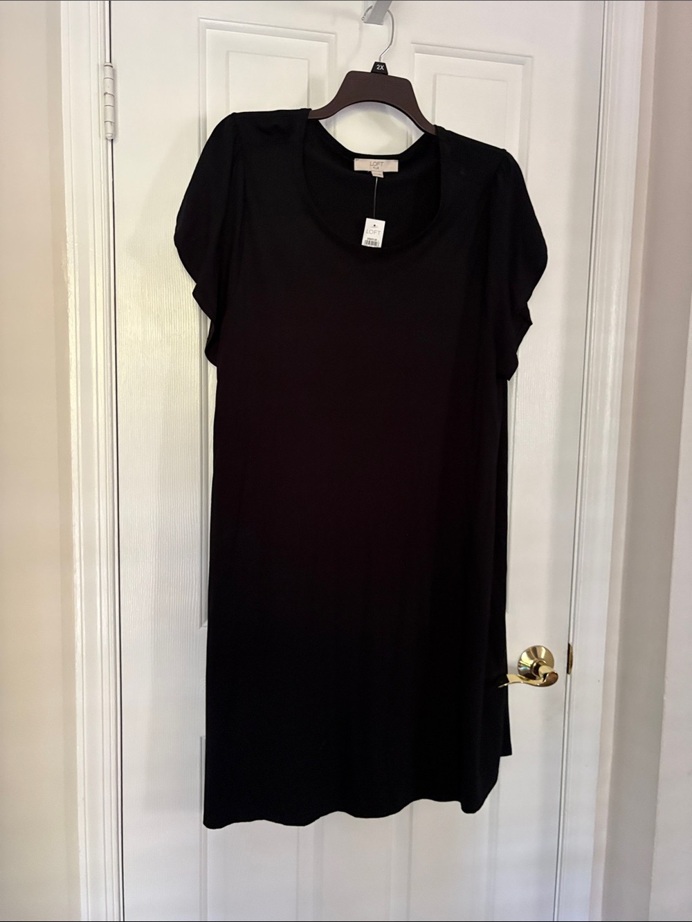 LOFT Black Midi Scoop-Neck Dress